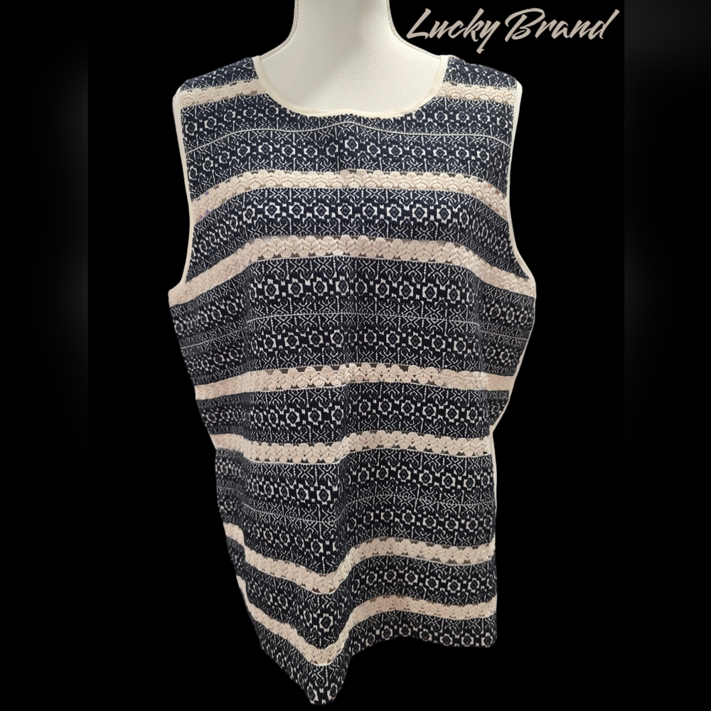 Lucky Brand Black & Cream Sleeveless Top, Size XL